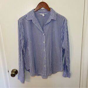 Beach Lunch Lounge Shirt Womens Sz S Blue White Stripe Long Sleeve Button Front